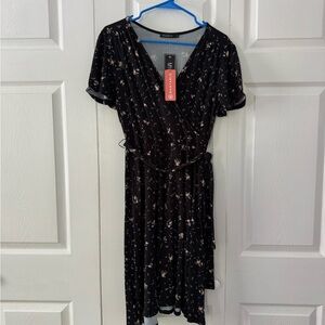 H&M Black and White Midi Sundress with Flutter Sleeves